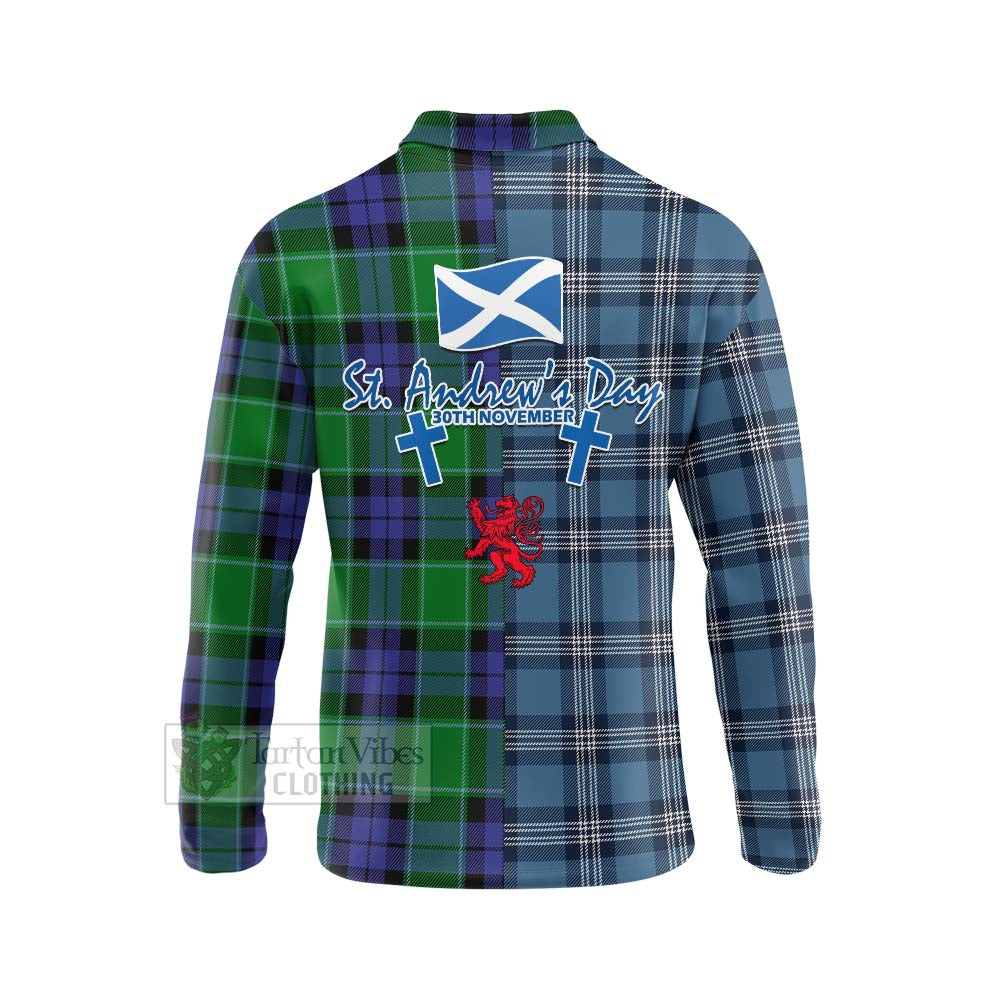 Tartan Vibes Clothing Haldane Tartan Long Sleeve Polo Shirt Happy St. Andrew's Day Half Tartan Style