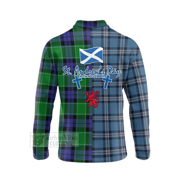 Haldane Tartan Long Sleeve Polo Shirt Happy St. Andrew's Day Half Tartan Style