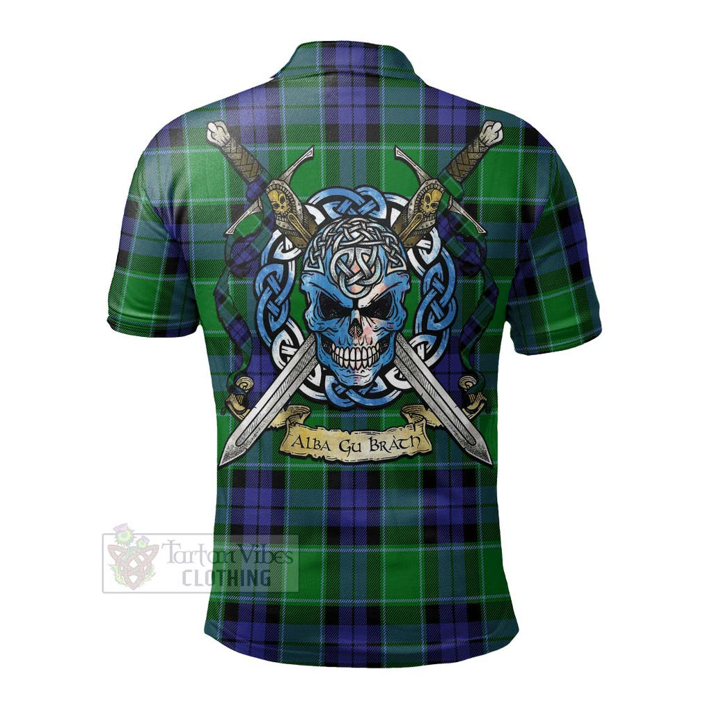 Tartan Vibes Clothing Haldane Tartan Polo Shirt with Family Crest Celtic Skull Style