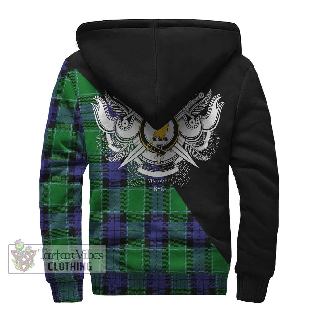 Haldane Tartan Sherpa Hoodie with Family Crest and Military Logo Style - Tartanvibesclothing Shop