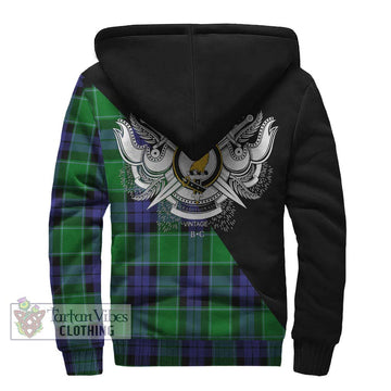 Haldane Tartan Sherpa Hoodie with Family Crest and Military Logo Style