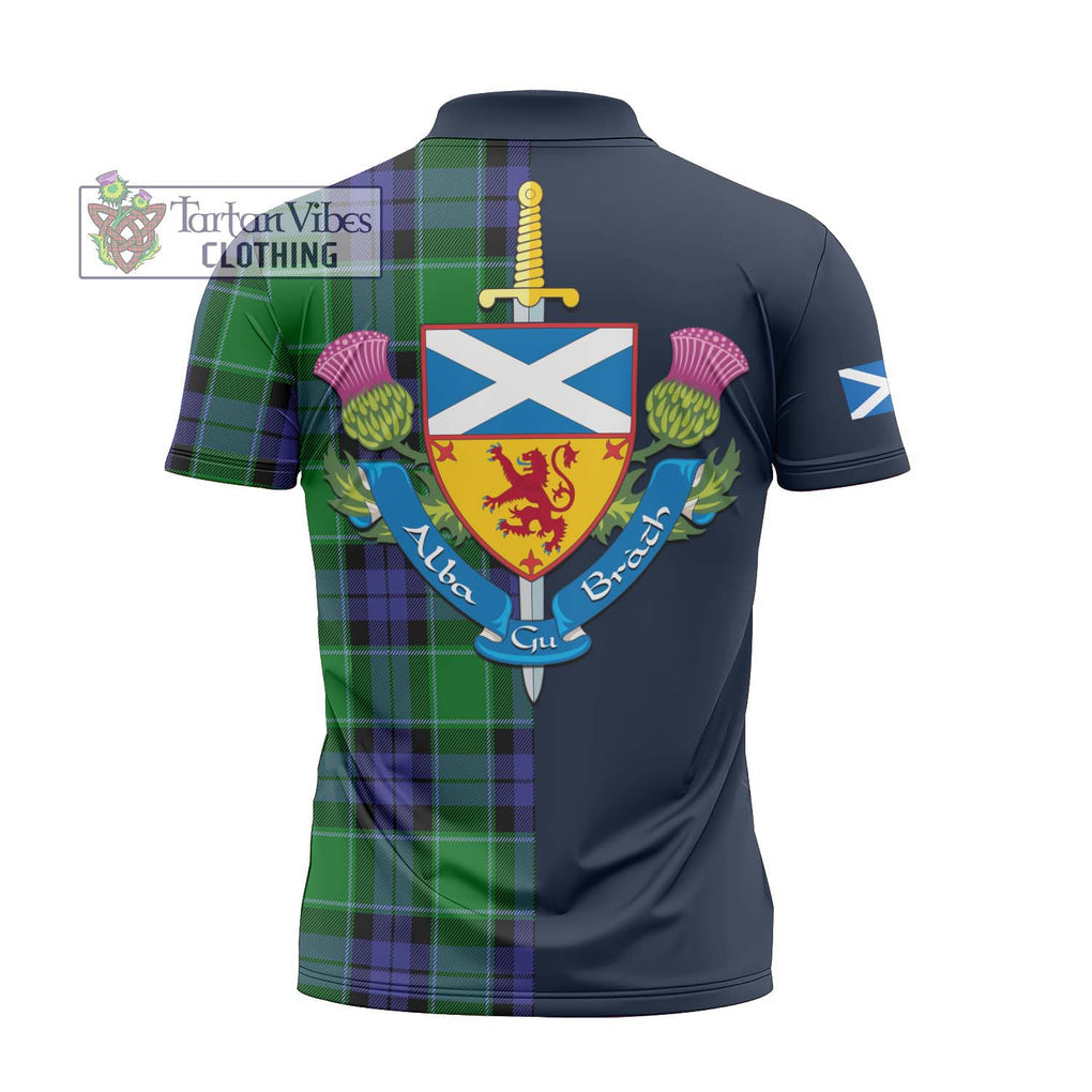 Tartan Vibes Clothing Haldane Tartan Zipper Polo Shirt with Scottish Lion Royal Arm Half Style