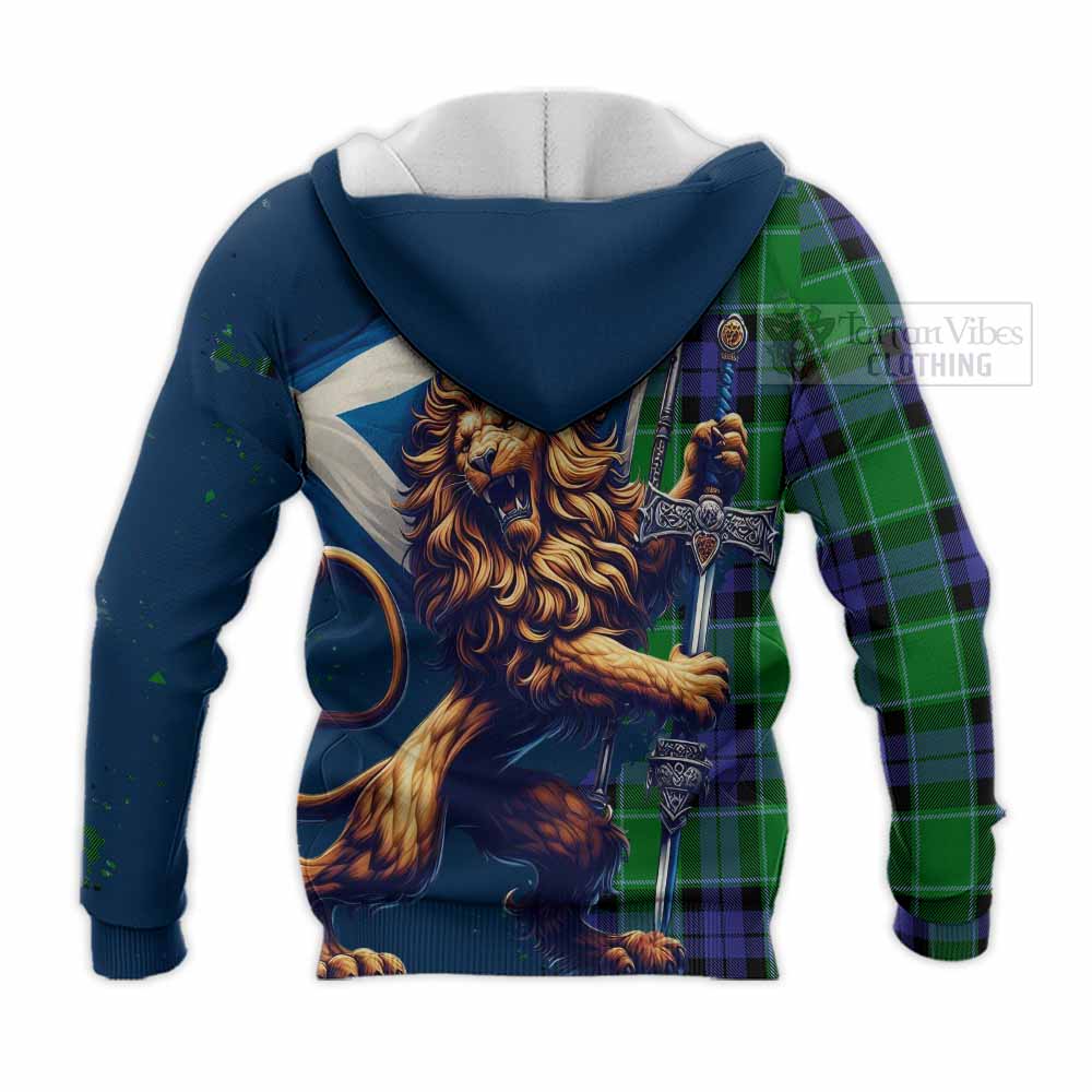 Tartan Vibes Clothing Haldane Tartan Family Crest Knitted Hoodie with Scottish Majestic Lion