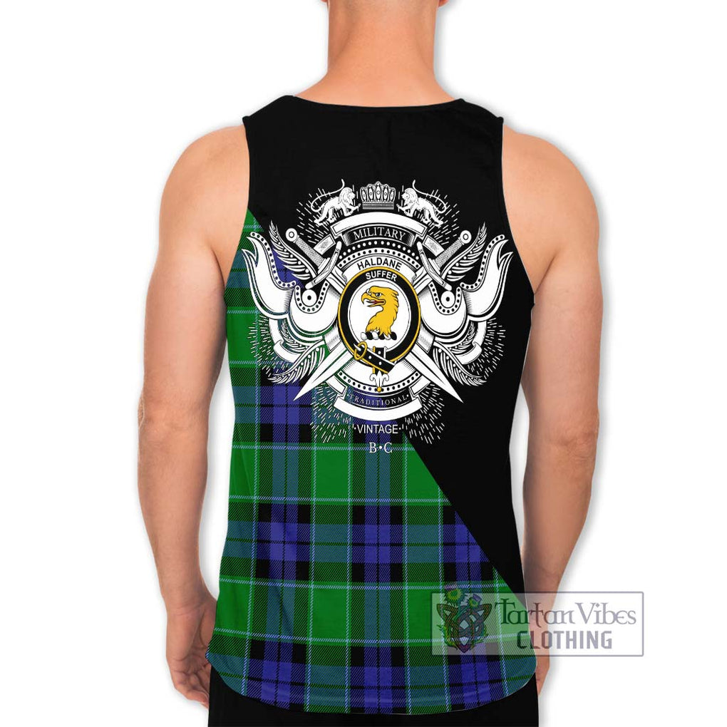 Haldane Tartan Men's Tank Top with Family Crest and Military Logo Style - Tartanvibesclothing Shop