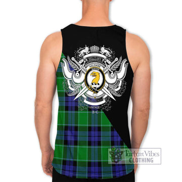 Haldane Tartan Men's Tank Top with Family Crest and Military Logo Style