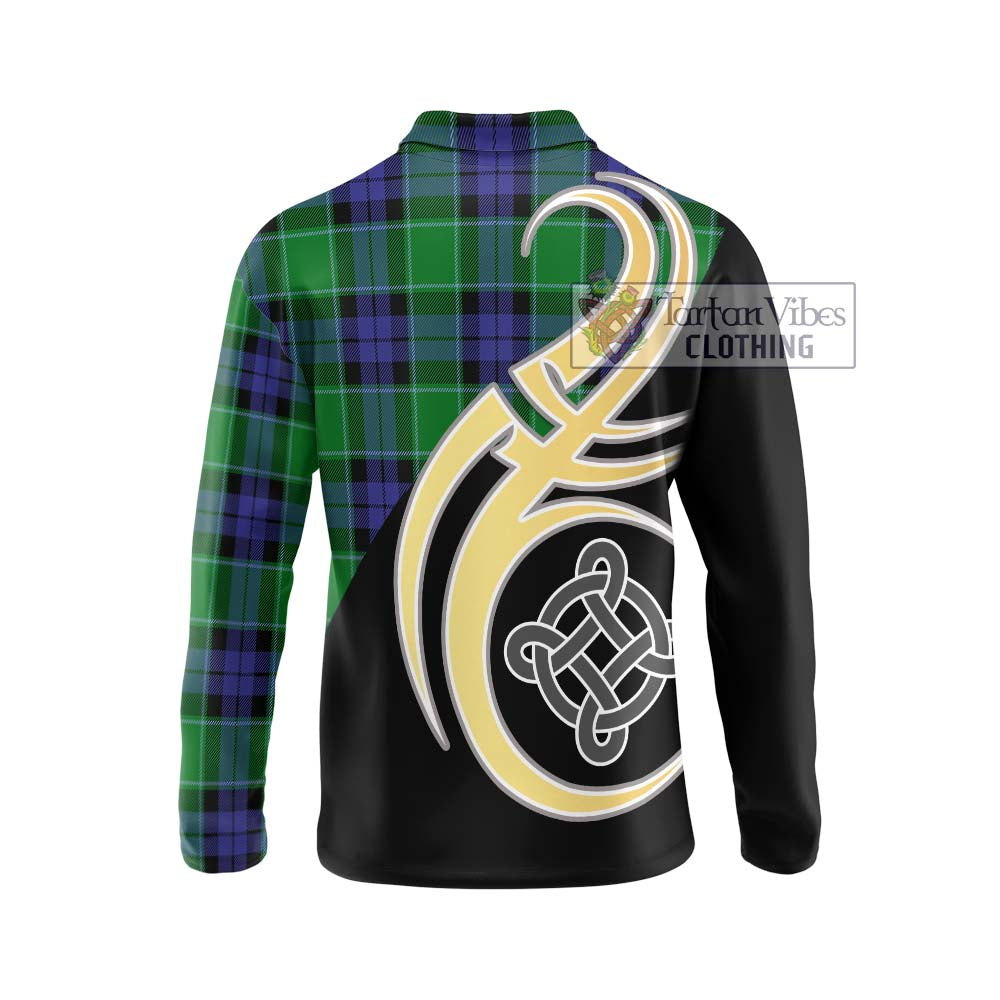 Haldane Tartan Long Sleeve Polo Shirt with Family Crest and Celtic Symbol Style - Tartan Vibes Clothing