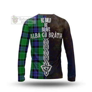 Haldane Tartan Family Crest Long Sleeve T-Shirt Alba Gu Brath Be Brave Lion Ancient Style - Tartan Vibes Clothing