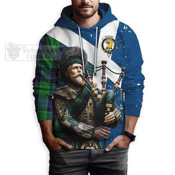 Haldane Tartan Hoodie with Family Crest Scottish Bagpiper Vibes