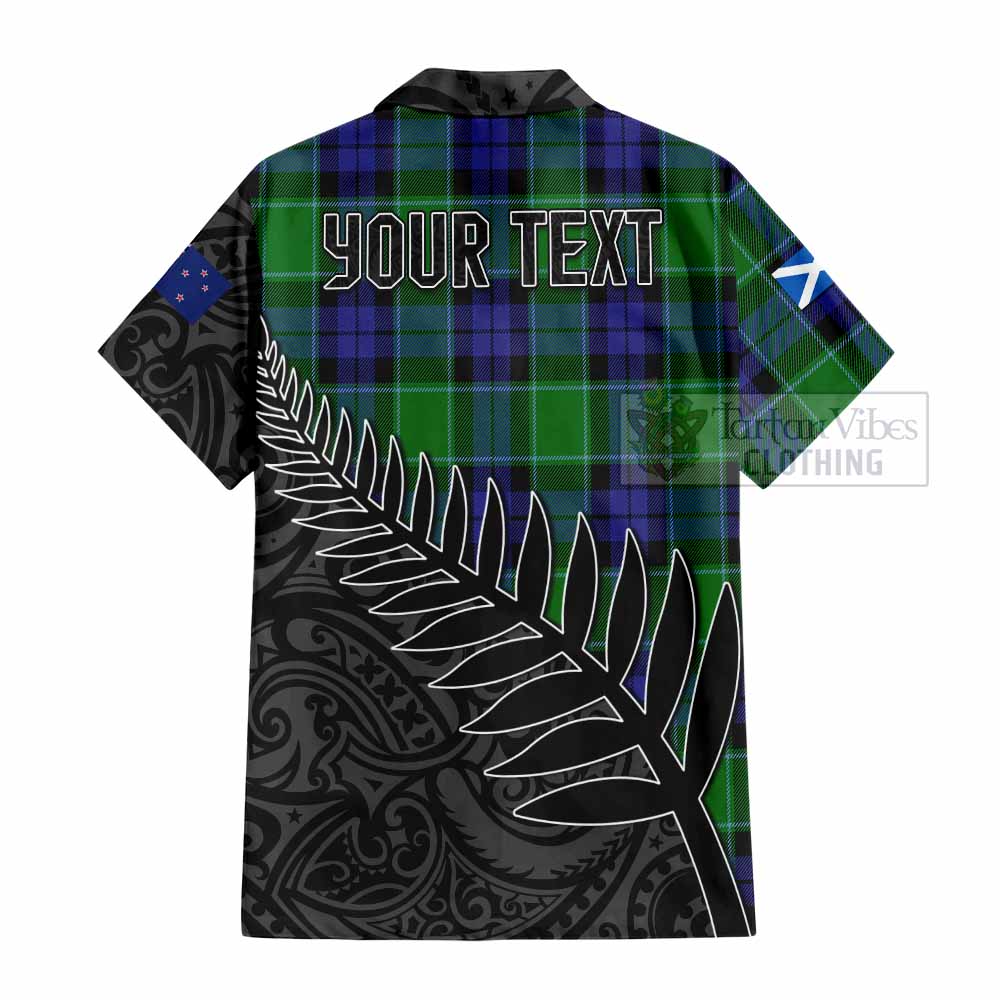 Tartan Vibes Clothing Haldane Crest Tartan Short Sleeve Button Shirt with New Zealand Silver Fern Half Style