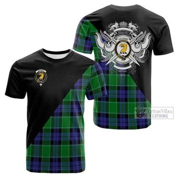 Haldane Tartan Cotton T-shirt with Family Crest and Military Logo Style