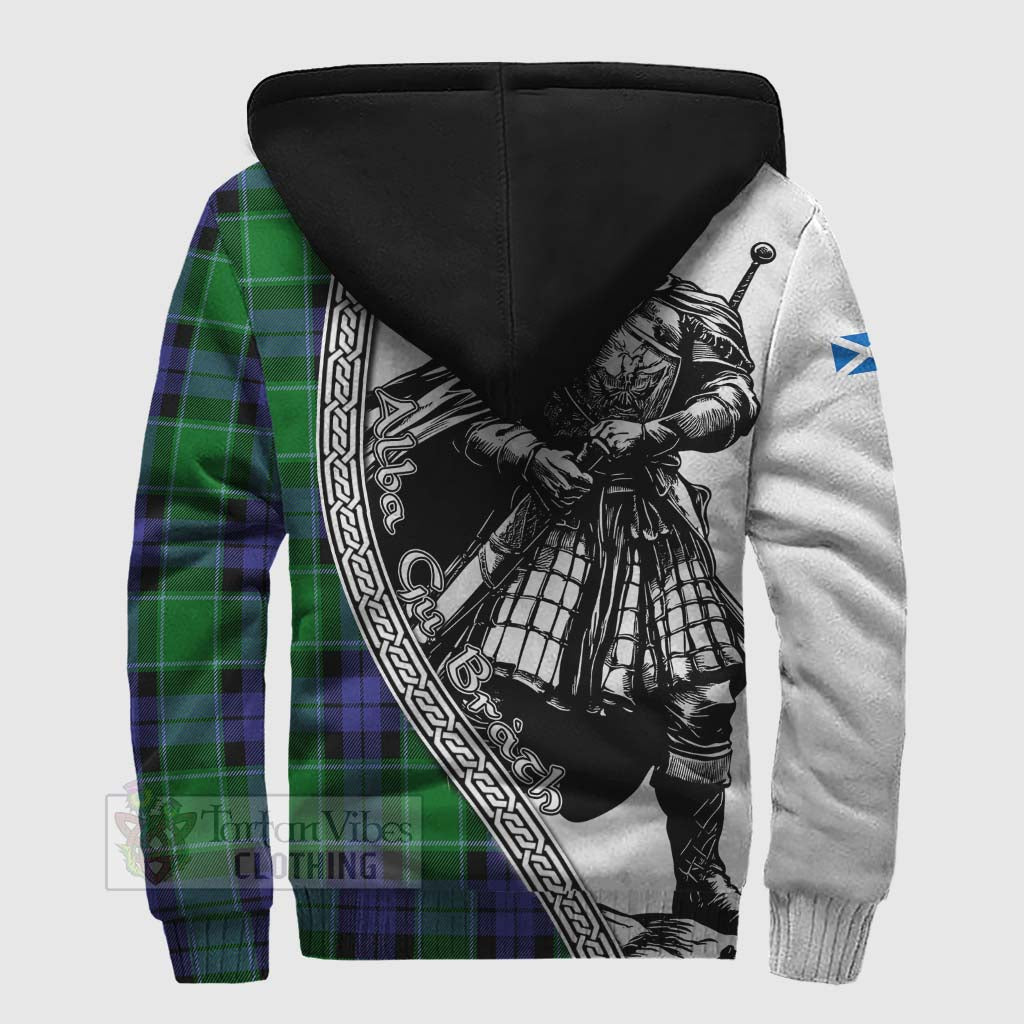 Tartan Vibes Clothing Haldane Tartan Clan Crest Sherpa Hoodie with Highlander Warrior Celtic Style