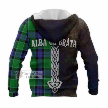 Haldane Tartan Family Crest Knitted Hoodie Alba Gu Brath Be Brave Lion Ancient Style - Tartan Vibes Clothing