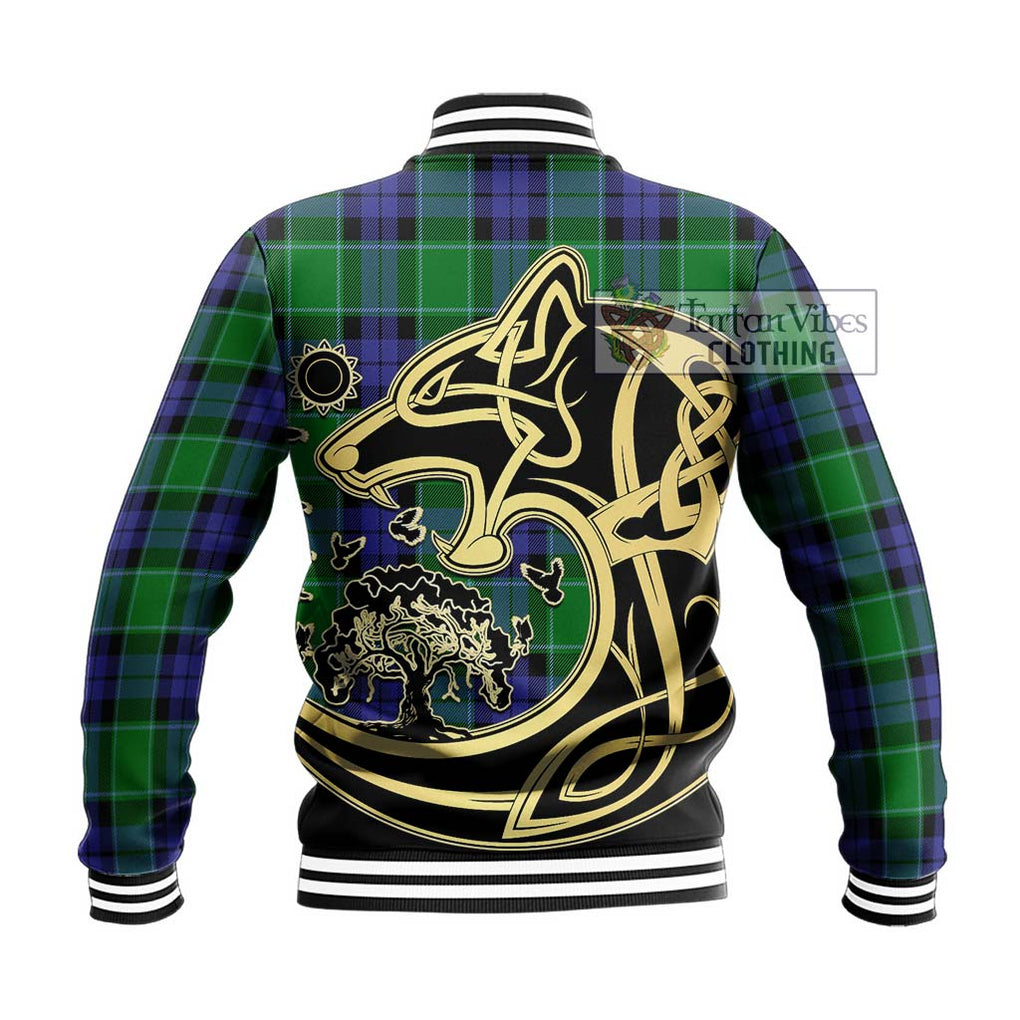 Haldane Tartan Baseball Jacket with Family Crest Celtic Wolf Style - Tartan Vibes Clothing