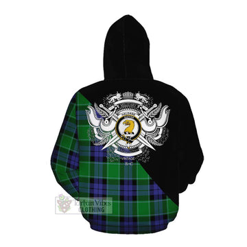 Haldane Tartan Cotton Hoodie with Family Crest and Military Logo Style