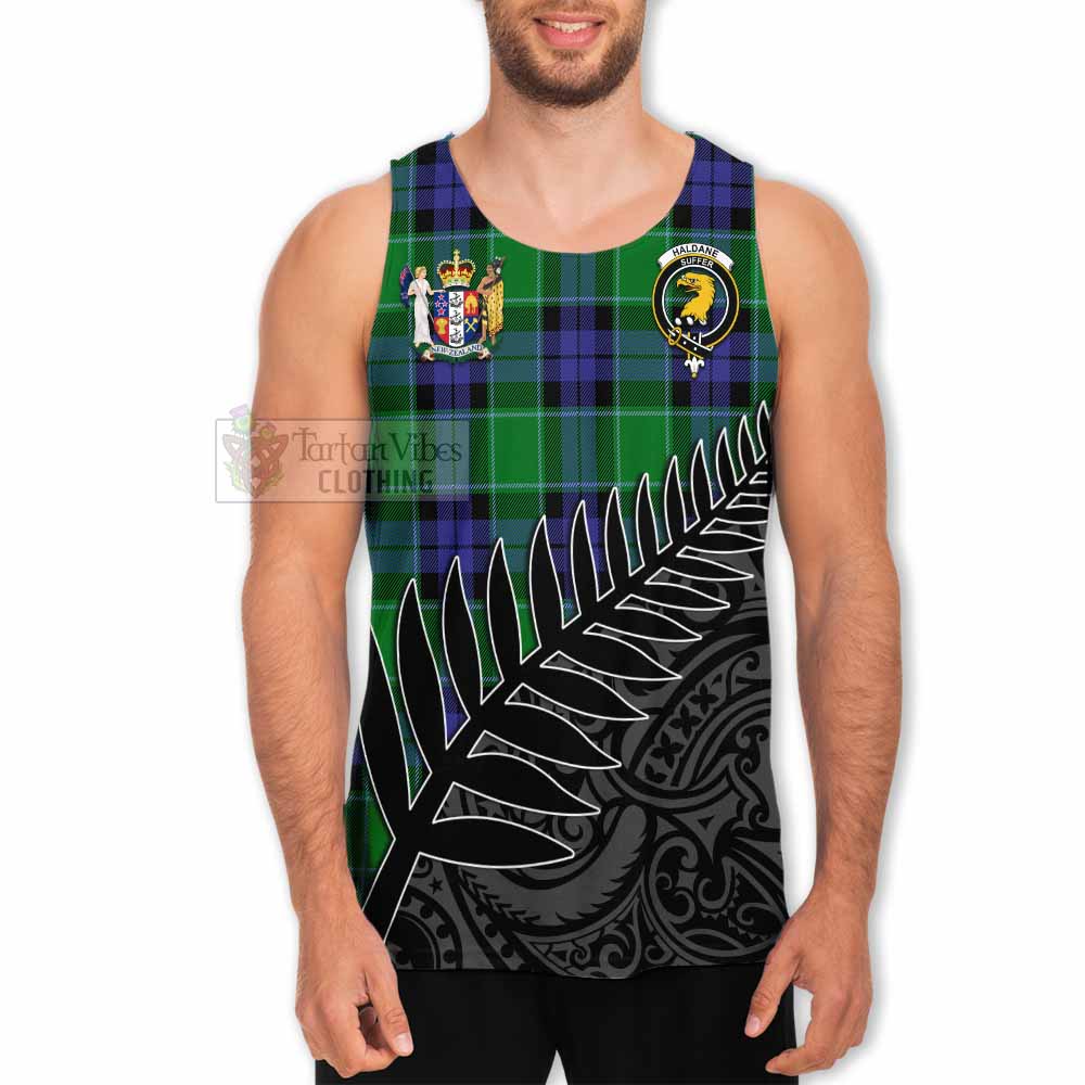 Tartan Vibes Clothing Haldane Crest Tartan Men's Tank Top with New Zealand Silver Fern Half Style