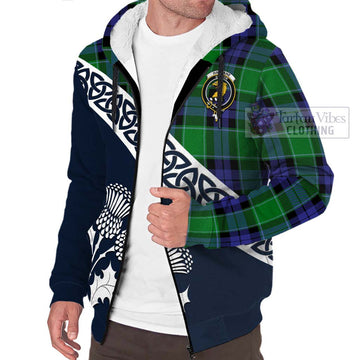 Haldane Tartan Sherpa Hoodie Featuring Thistle and Scotland Map