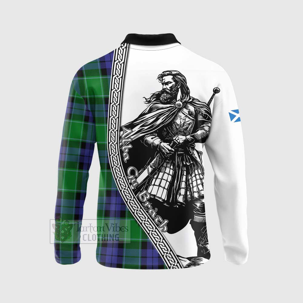 Tartan Vibes Clothing Haldane Tartan Clan Crest Long Sleeve Polo Shirt with Highlander Warrior Celtic Style