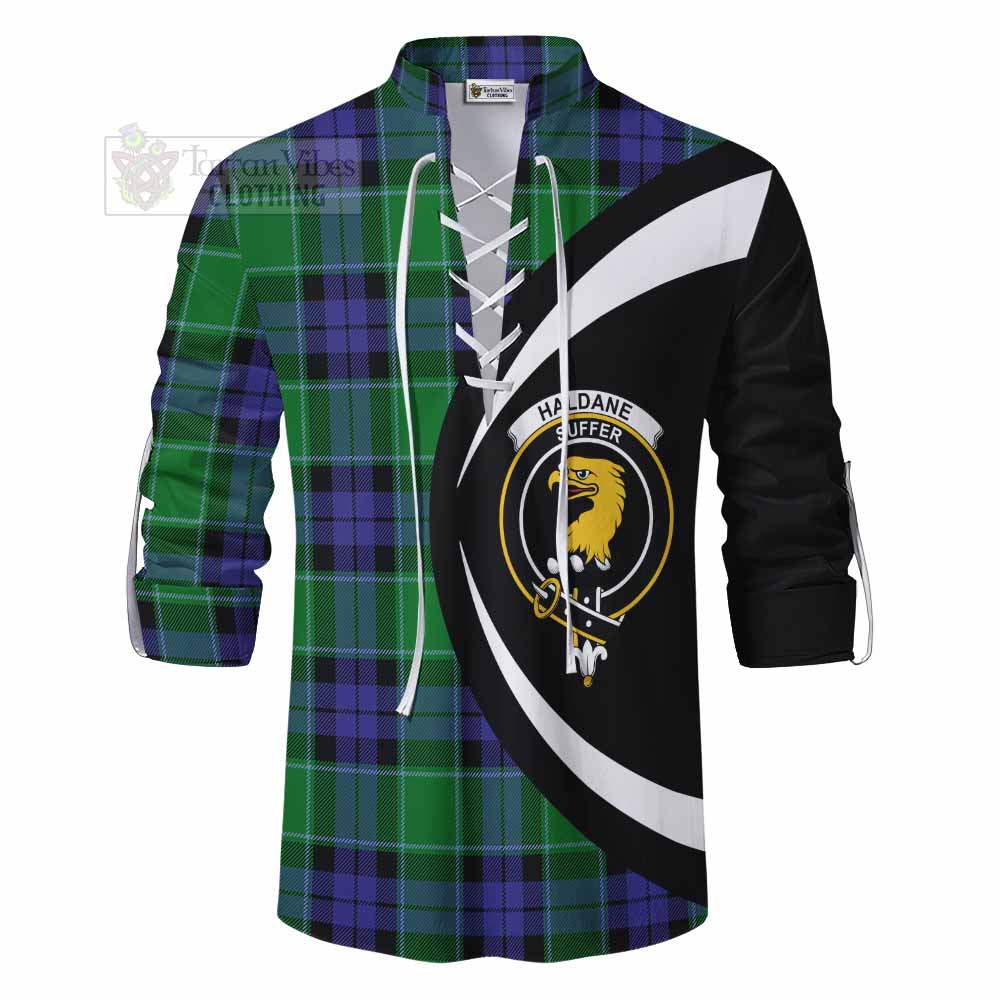 Tartan Vibes Clothing Haldane Tartan Ghillie Kilt Shirt with Family Crest Circle Style