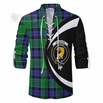 Haldane Tartan Ghillie Kilt Shirt with Family Crest Circle Style