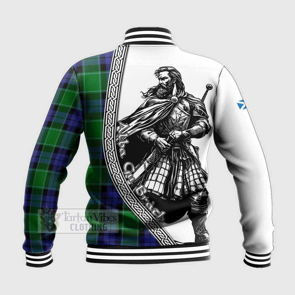 Tartan Vibes Clothing Haldane Tartan Clan Crest Baseball Jacket with Highlander Warrior Celtic Style