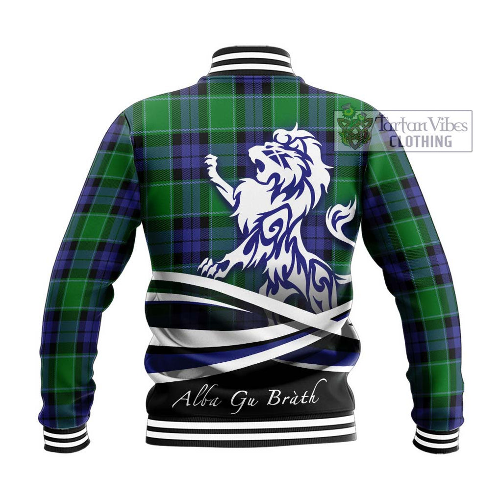 Haldane Tartan Baseball Jacket with Alba Gu Brath Regal Lion Emblem - Tartanvibesclothing Shop