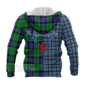 Haldane Tartan Knitted Hoodie Happy St. Andrew's Day Half Tartan Style