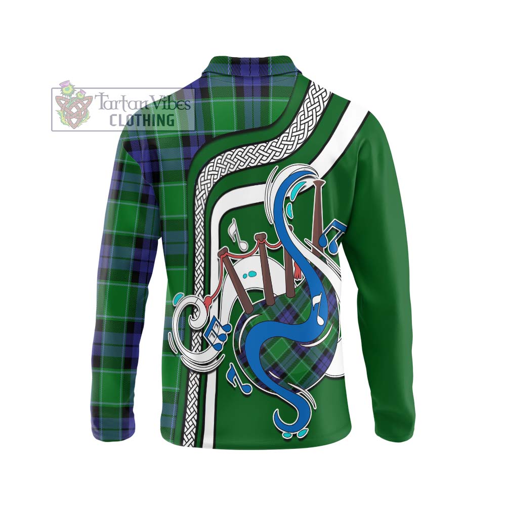 Tartan Vibes Clothing Haldane Tartan Long Sleeve Polo Shirt with Epic Bagpipe Style