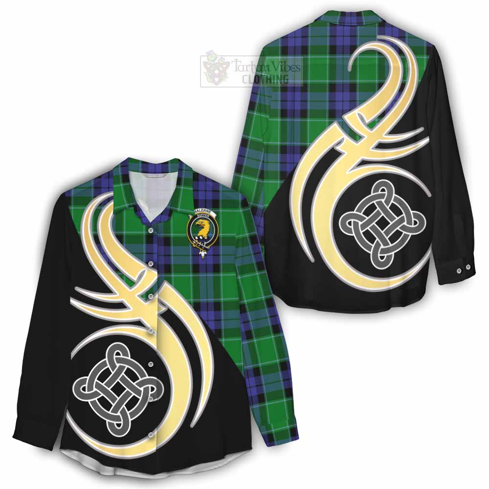 Tartan Vibes Clothing Haldane Tartan Women's Casual Shirt with Family Crest and Celtic Symbol Style