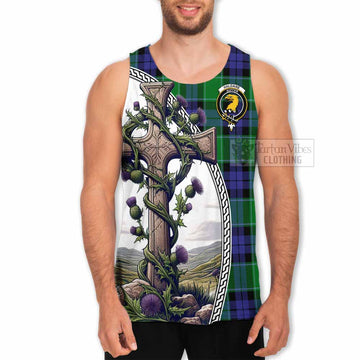 Haldane Tartan Men's Tank Top with Family Crest and St. Andrew's Cross Accented by Thistle Vines