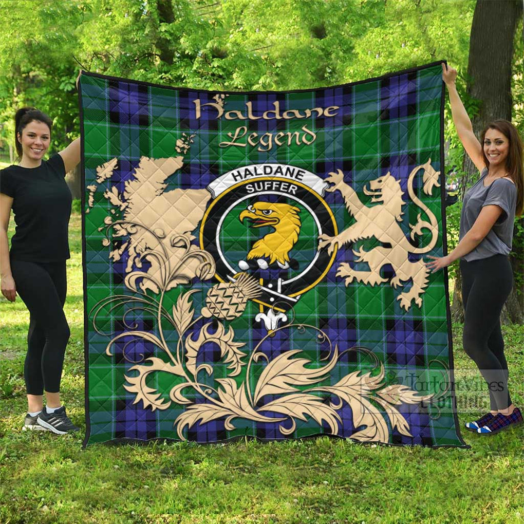 Tartan Vibes Clothing Haldane Tartan Quilt with Family Crest and Scottish Symbol Style