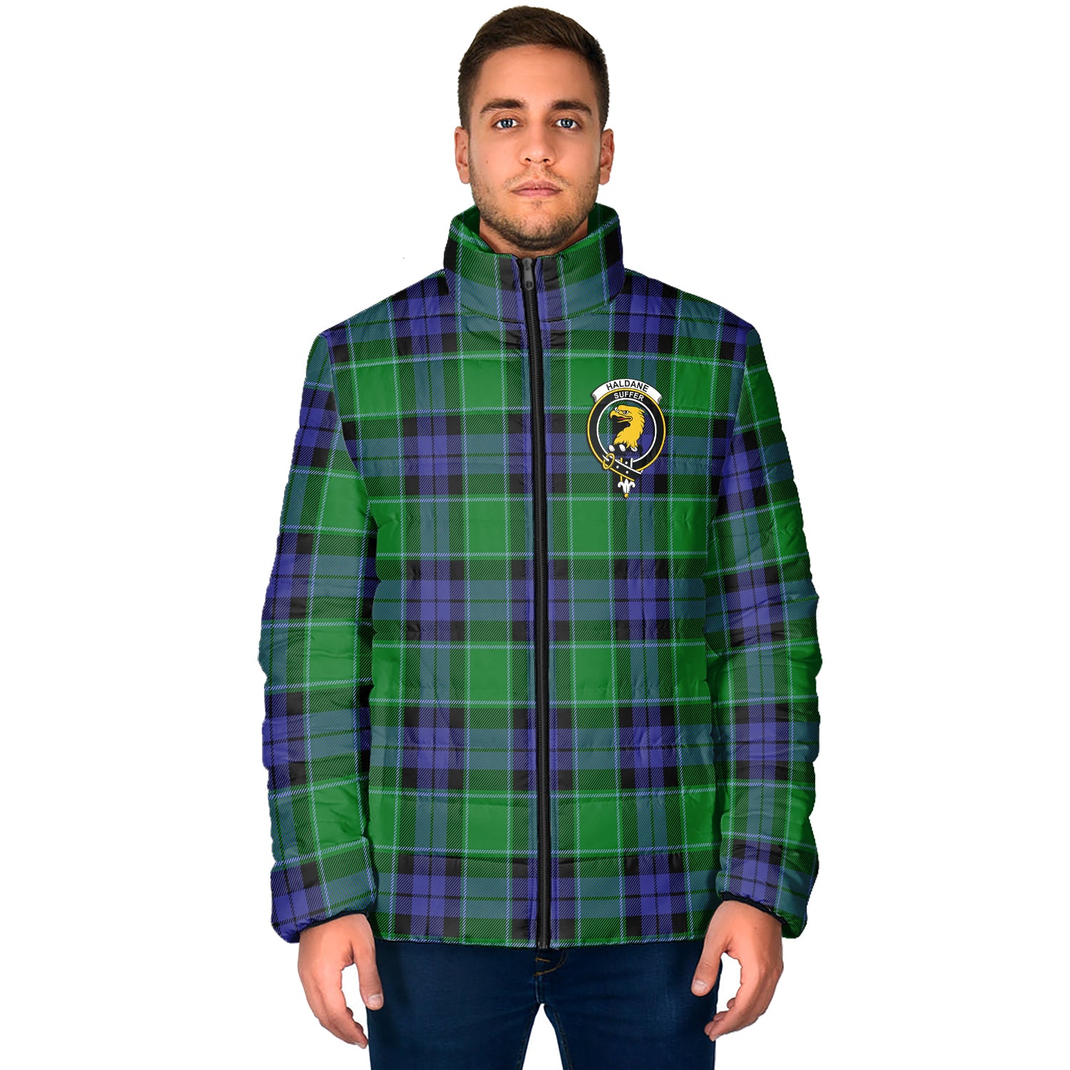 Haldane Tartan Padded Jacket with Family Crest - Tartan Vibes Clothing