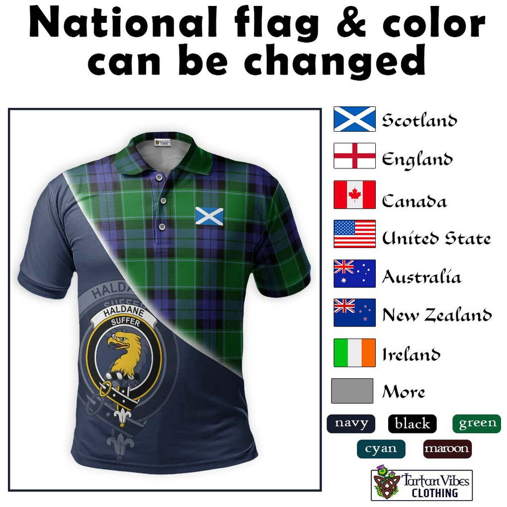 Haldane Tartan Polo Shirt with Personalised National Flag and Family Crest Half Style - Tartanvibesclothing Shop