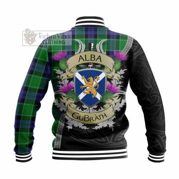 Haldane Tartan Family Crest Baseball Jacket Lion Rampant Royal Thistle Shield Celtic Inspired - Tartan Vibes Clothing