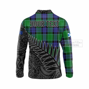 Haldane Crest Tartan Long Sleeve Polo Shirt with New Zealand Silver Fern Half Style - Tartan Vibes Clothing