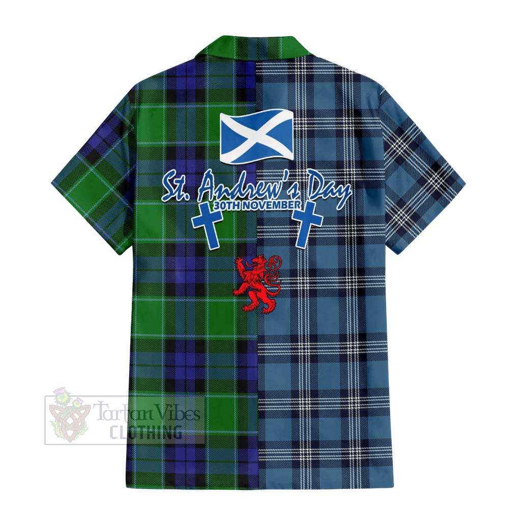 Tartan Vibes Clothing Haldane Tartan Short Sleeve Button Shirt Happy St. Andrew's Day Half Tartan Style