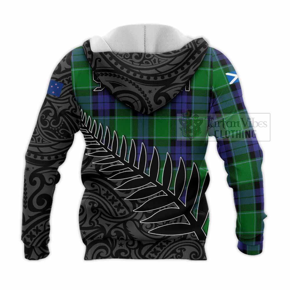 Tartan Vibes Clothing Haldane Crest Tartan Knitted Hoodie with New Zealand Silver Fern Half Style