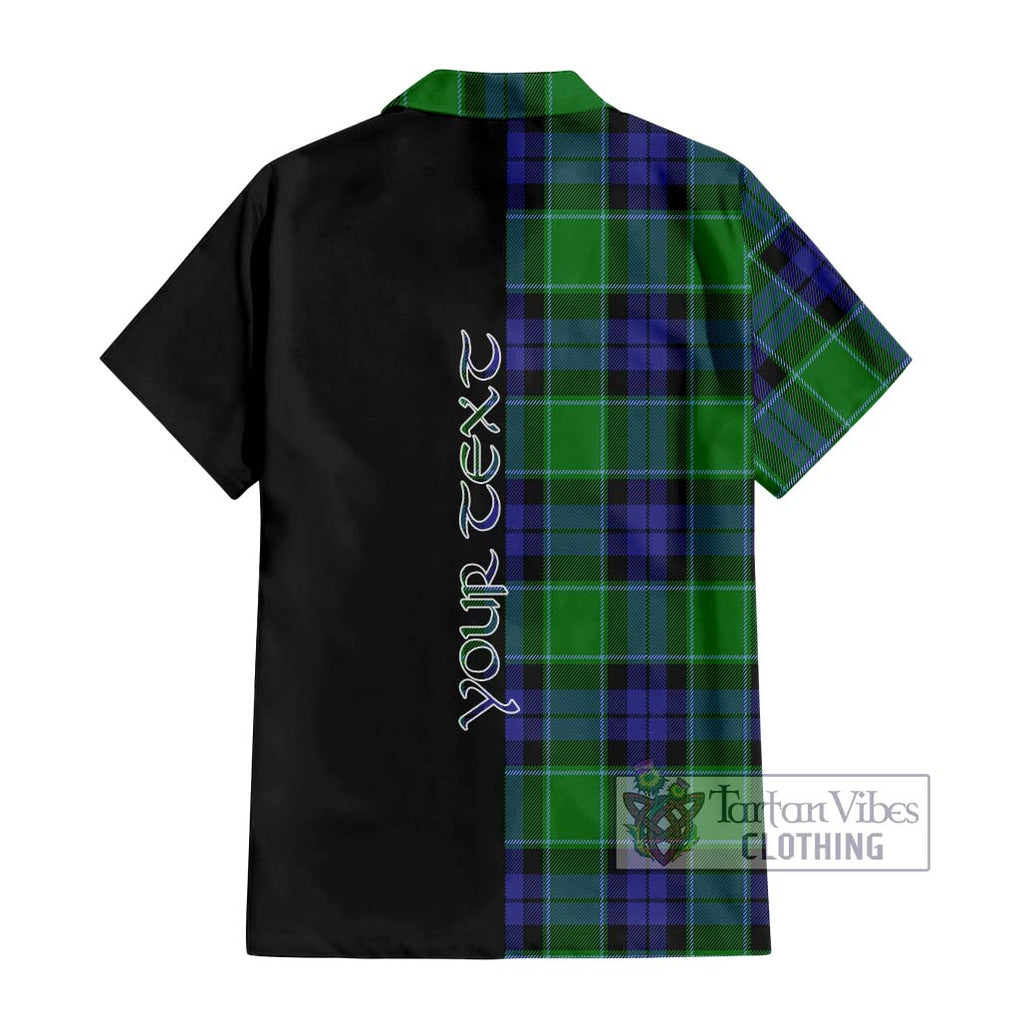 Haldane Tartan Short Sleeve Button Shirt with Family Crest and Half Of Me Style - Tartanvibesclothing Shop