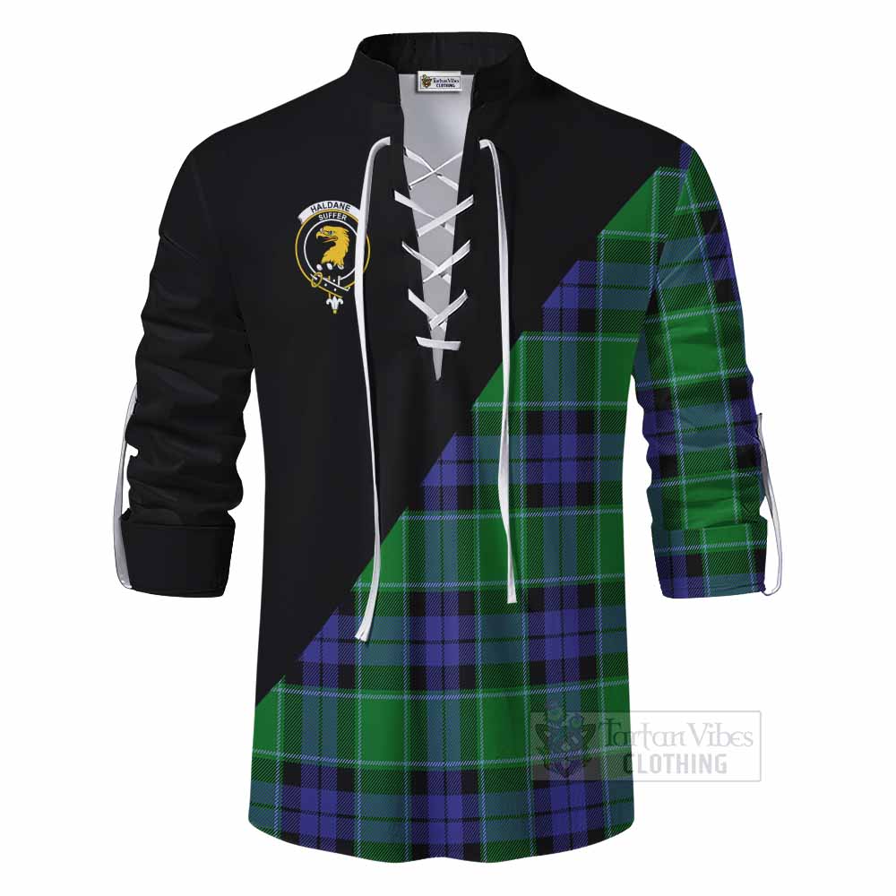 Tartan Vibes Clothing Haldane Tartan Ghillie Kilt Shirt with Family Crest and Military Logo Style