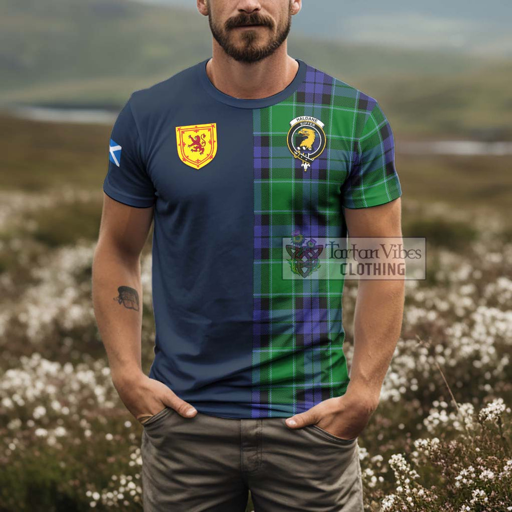 Tartan Vibes Clothing Haldane Tartan T-Shirt Alba with Scottish Lion Royal Arm Half Style