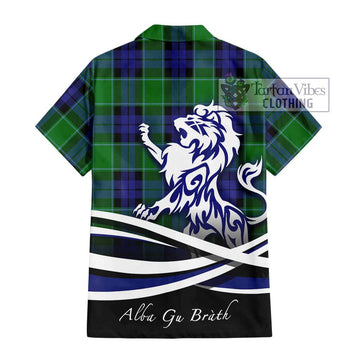 Haldane Tartan Short Sleeve Button Shirt with Alba Gu Brath Regal Lion Emblem