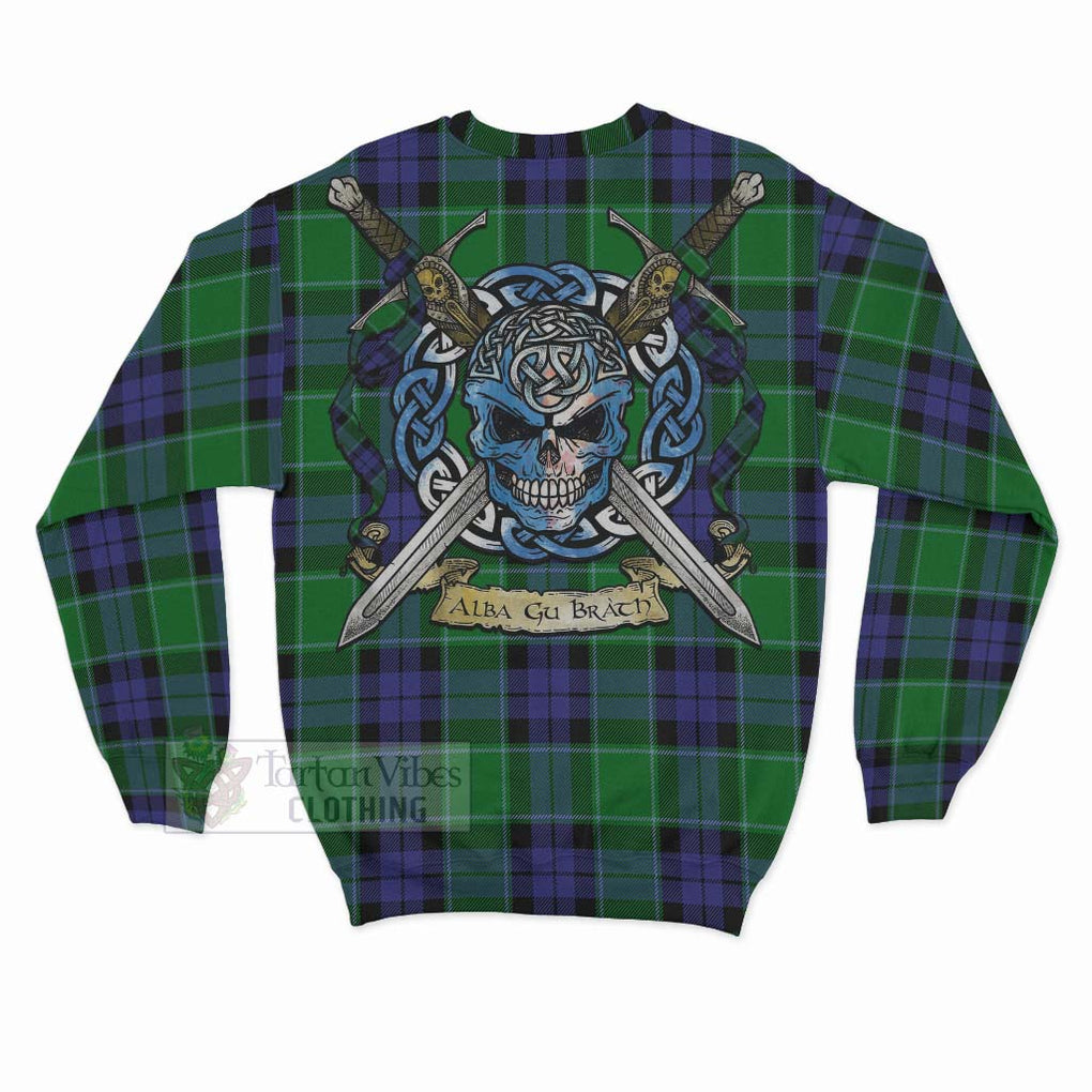 Tartan Vibes Clothing Haldane Tartan Sweatshirt with Family Crest Celtic Skull Style