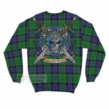 Haldane Tartan Sweatshirt with Family Crest Celtic Skull Style