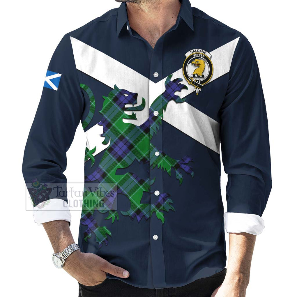 Tartan Vibes Clothing Haldane Tartan Lion Rampant Long Sleeve Button Shirt – Proudly Display Your Heritage with Alba Gu Brath and Clan Name