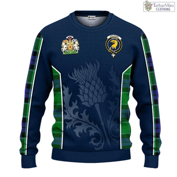 Haldane Tartan Knitted Sweatshirt with Family Crest and Scottish Thistle Vibes Sport Style