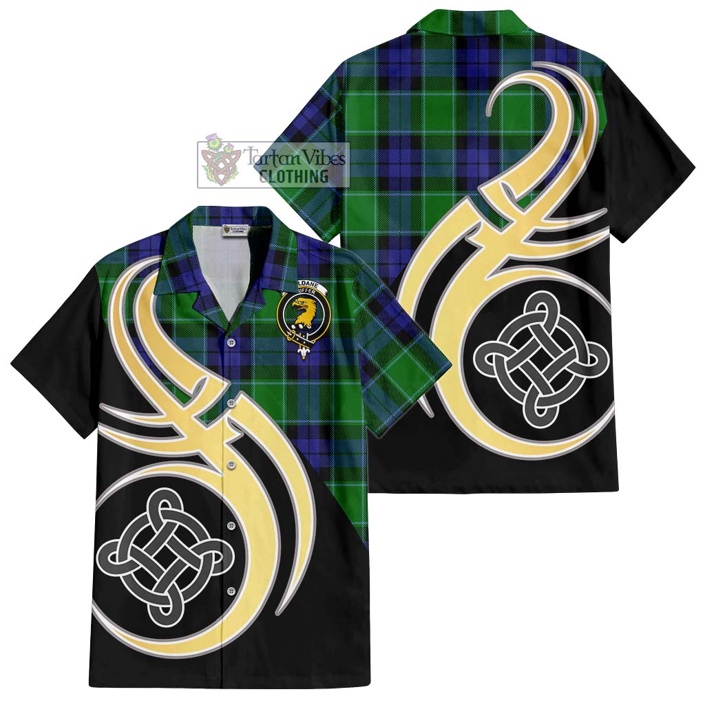 Haldane Tartan Short Sleeve Button Shirt with Family Crest and Celtic Symbol Style - Tartan Vibes Clothing