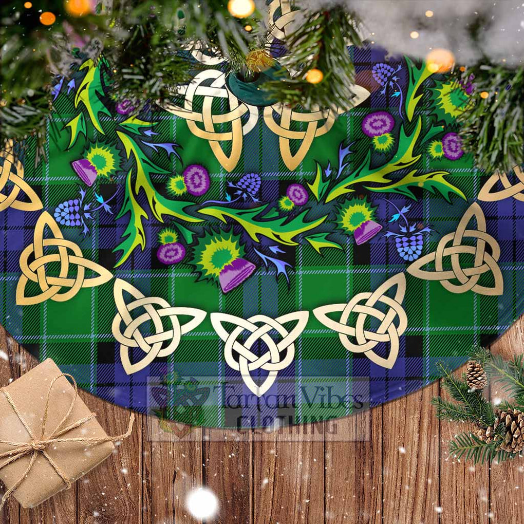 Tartan Vibes Clothing Haldane Tartan Christmas Tree Skirt with Thistle Celtic Knot Style