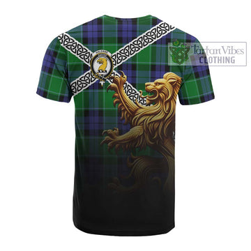 Haldane Crest Tartan Cotton T-shirt with Golden Lion Emblem Celtic Style - Tartan Vibes Clothing