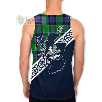 Haldane Tartan Men's Tank Top Featuring Thistle and Scotland Map