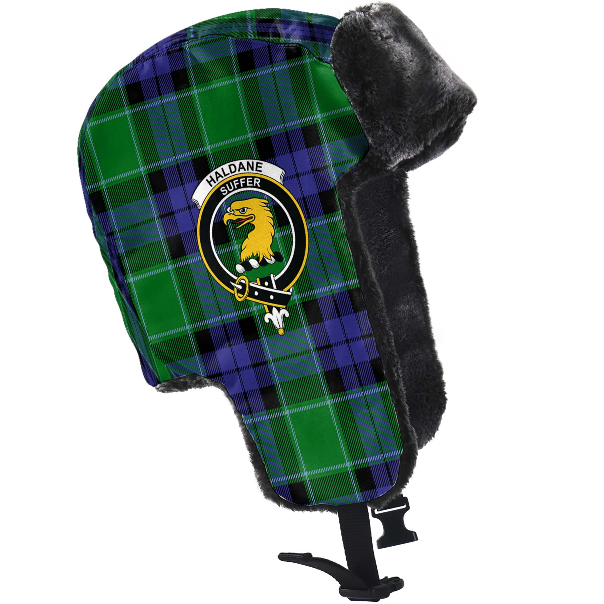 Haldane Tartan Winter Trapper Hat with Family Crest - Tartanvibesclothing