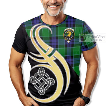 Haldane Tartan T-Shirt with Family Crest and Celtic Symbol Style